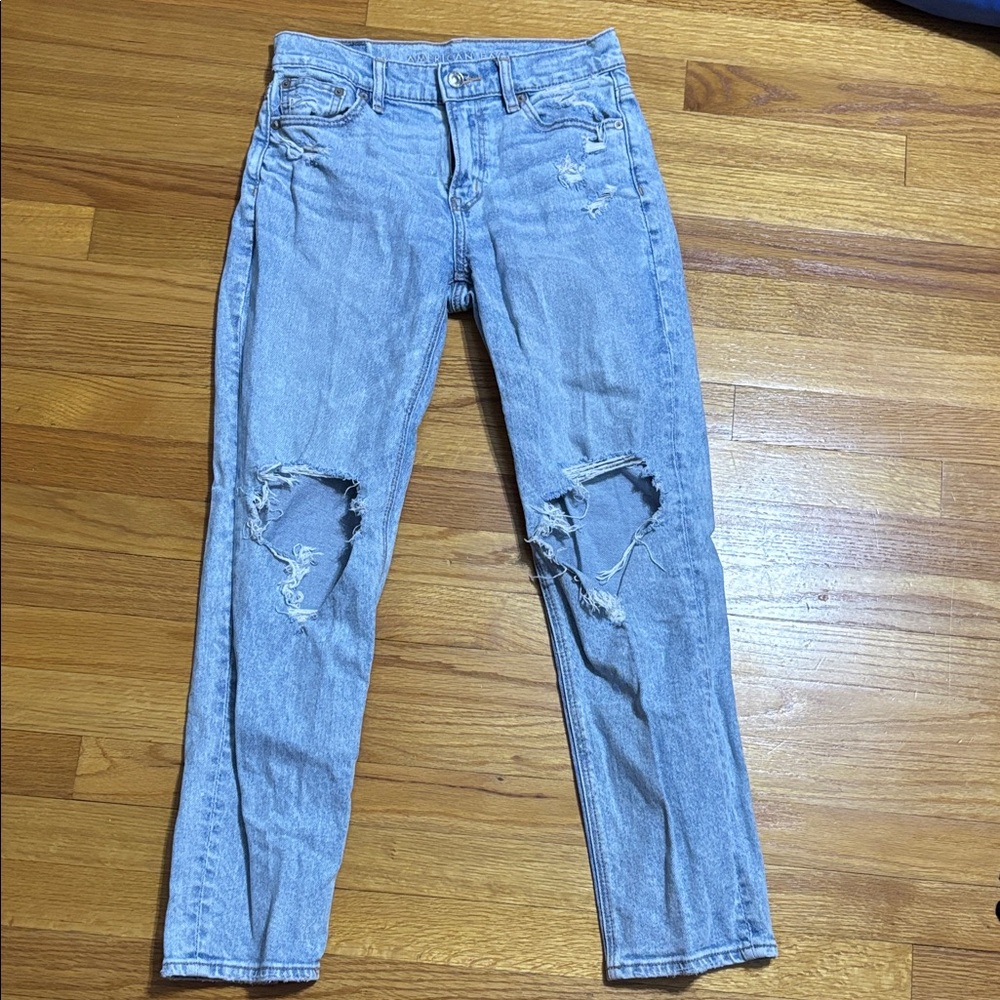 American Eagle Outfitters Light Blue Distressed Straight Leg Jeans